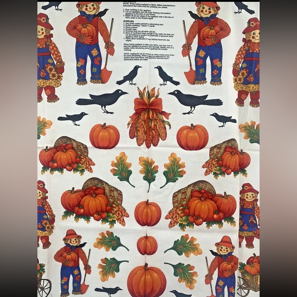 VTG VIP Cranston Print Works Fabric Applique Panel Country Harvest Autumn Corvid